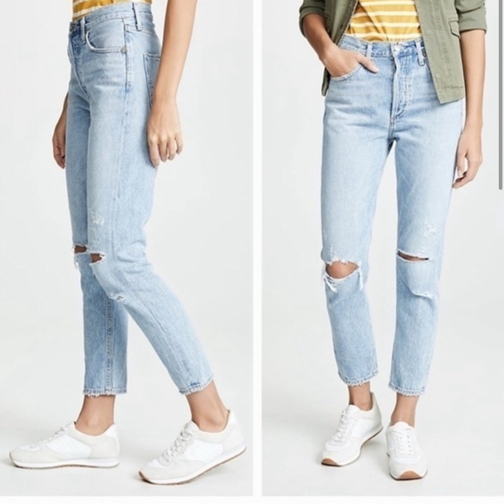 AGOLDE Jaime High Rise Classic Button Fly Distressed Jeans In Shakedown Size 28